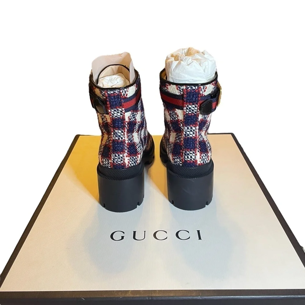 NIB Gucci Trip 40 Bootie in Plaid Tweed Sz. 34.5 (4.5)